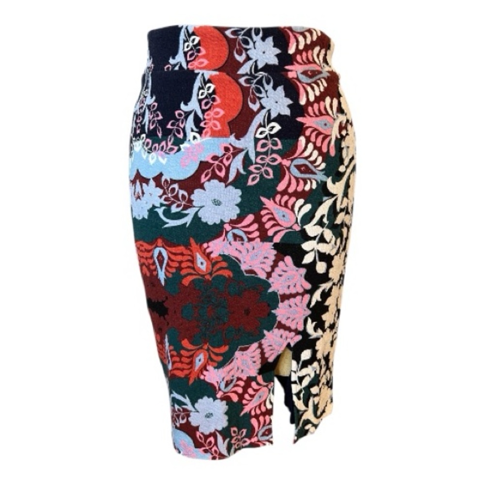 Maeve Bold Retro Floral Stretch Knit Pencil Midi Skirt